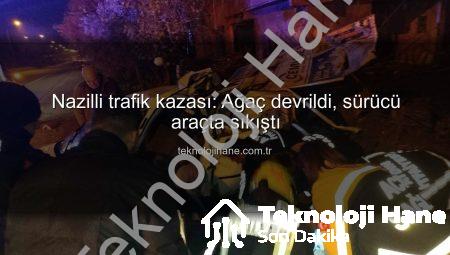 Nazilli trafik kazası: Ağaç devrildi, sürücü araçta sıkıştı