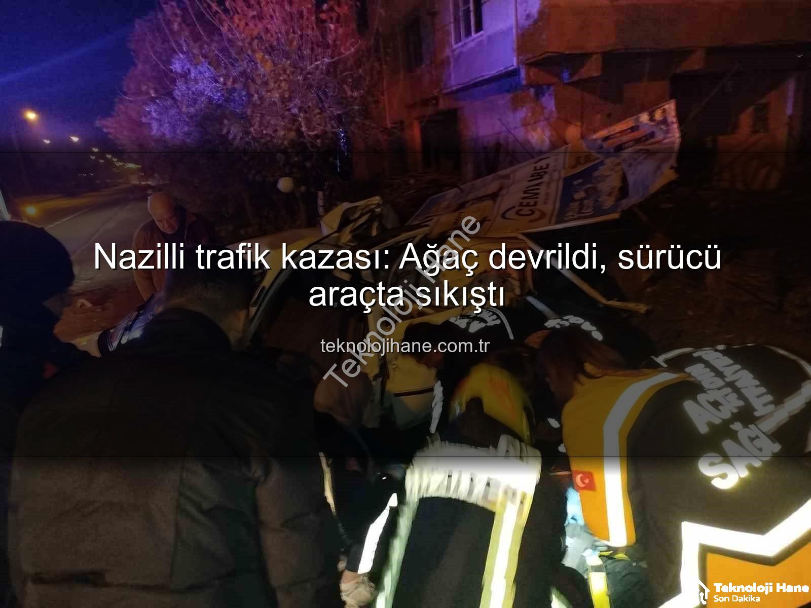 Nazilli trafik kazası - Nazilli trafik kazası: Ağaç devrildi, sürücü araçta sıkıştı